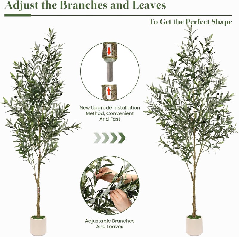 Alupssuc 4FT Artificial Plants Olive Tree with Elegant White Pot, Fake Plants for Indoor/Outdoor Use, Natural Wood Trunk & Faux Fruits - Modern Decor Plants for Home Office Living Room, 120cm - Image 5