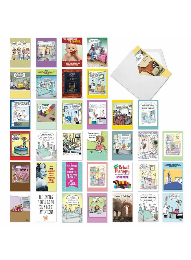 NobleWorks - 36 Assorted Hysterical Get Well Bulk Box Set Greeting Cards Envelopes - Mix Funny Feel Better Variety Pack For Men, Women (36 Designs, 1 Each) - Happy And Healthy Ac2798Gwg-B1X36 - Image 1