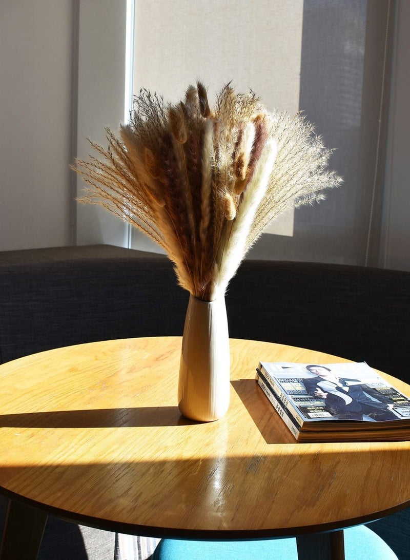100 Pcs Dried Pampas Grass Decor, Brown and White Pampas Grass, Reed Grass, Rabbit Tail Grass, Boho Home Decor Bouquet, Dried Flowers for Wedding Floral Arrangements Wall Bathroom Decor - Image 3