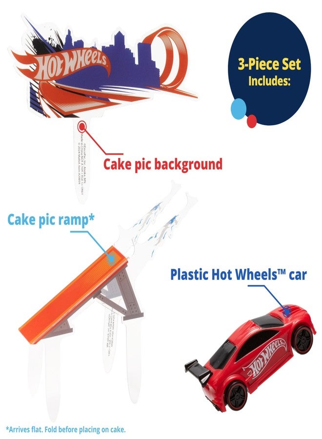 DecoPac DecoSet® Hot Wheels™ Supreme Speed Cake Topper, Car Cake Decoration Set with Vehicle cake topper, Ramp and Background Pics, 3 Piece Set | For Birthday And Celebrations - Image 3