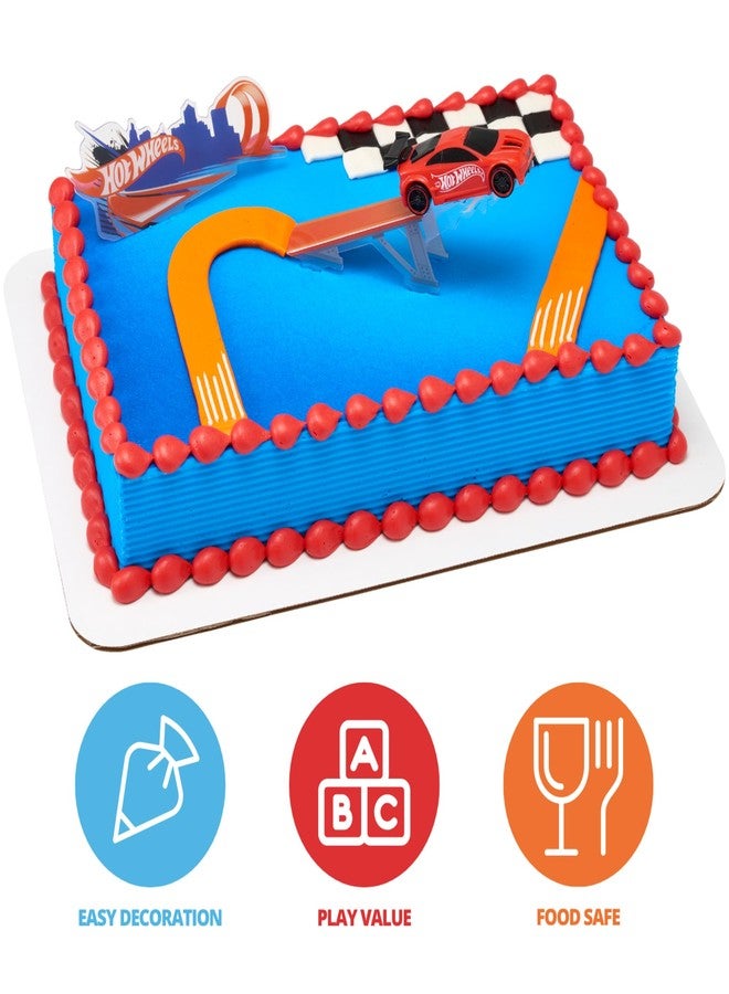 DecoPac DecoSet® Hot Wheels™ Supreme Speed Cake Topper, Car Cake Decoration Set with Vehicle cake topper, Ramp and Background Pics, 3 Piece Set | For Birthday And Celebrations - Image 2
