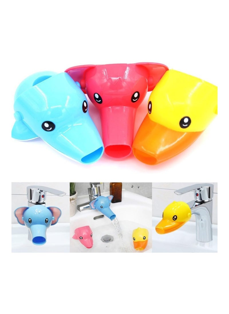 Rustark Cartoon Faucet Extender Sink Handle Extender Set Of 3, Yellow Duck, Pink Elephant, Blue Dolphin  - Image 1