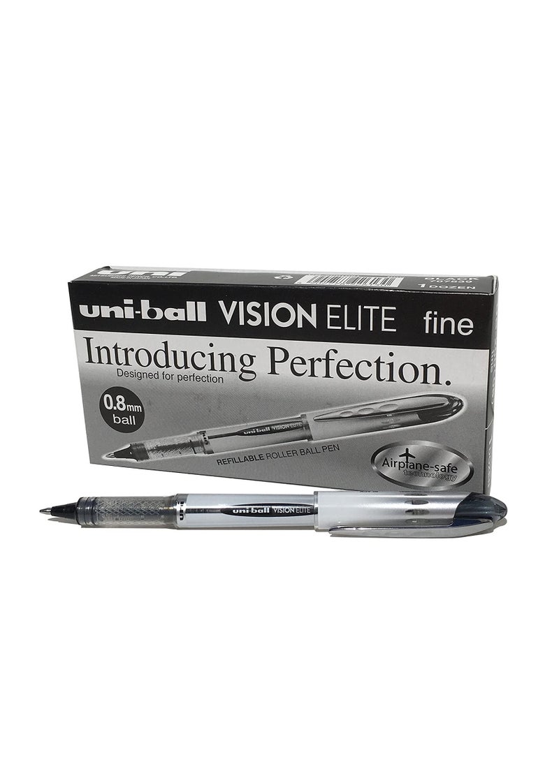 Uniball 12-Piece Vision Elite Roller Pen 0.8mm Tip Black Ink - Image 1