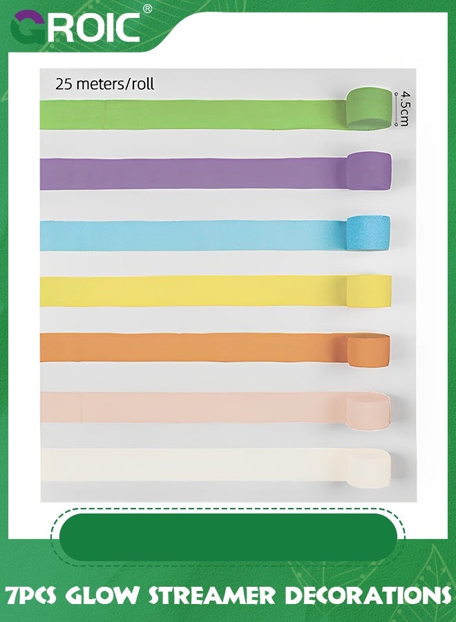 GROIC 7Pcs Glow Crepe Paper Streamers, UV Glow Party Neon Streamer Decorations, Glow Black Light Reactive Fluorescent Neon Paper Party Streamers Wedding Birthday Blacklight Party Supplies(Each 25m) - Image 2