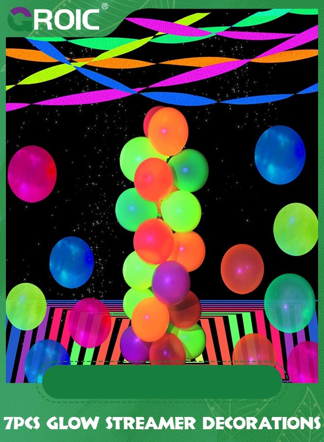 GROIC 7Pcs Glow Crepe Paper Streamers, UV Glow Party Neon Streamer Decorations, Glow Black Light Reactive Fluorescent Neon Paper Party Streamers Wedding Birthday Blacklight Party Supplies(Each 25m) - Image 4