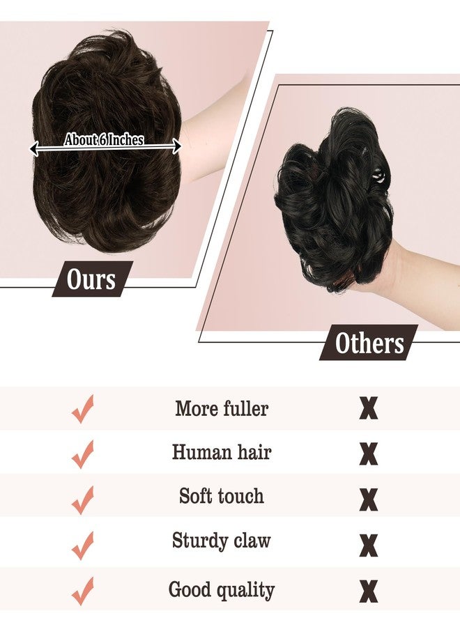 بلوشيا وصلات شعر على شكل كعكة فوضوية بمشبك من BLUSHIA، مناسبة للكعكات المموجة والمجعدة، وصلات شعر على شكل كعكة، وصلات شعر على شكل كعكة بمشبك، وصلات شعر على شكل ذيل حصان، ربطة شعر بمشبك للنساء (بني داكن) - Image 3