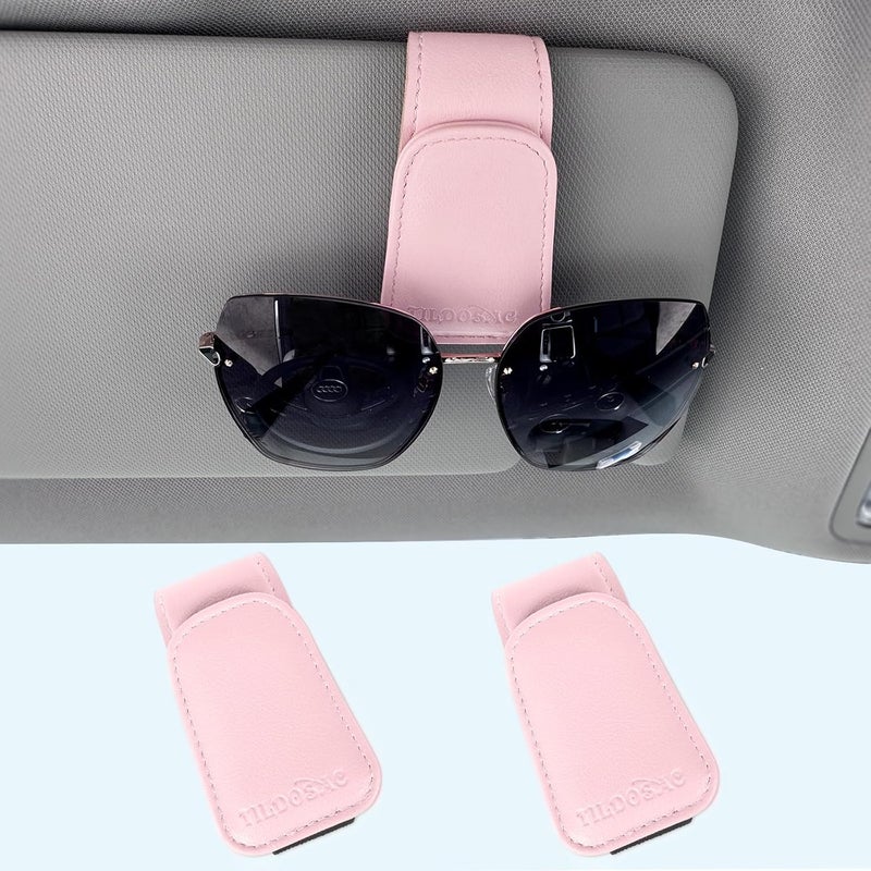 TILDOSAC Sunglass Holder Organizer Clip for Car Visor, Durable and Scratch Resistant Sunglasses Organizer with Magnetic Clip, 2Pack Pink Car Interior Essentials Accessories for Men Women Aesthetic - Image 1