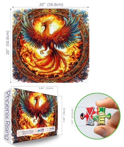 MINIWAN Phoenix Rising Jigsaw Puzzle Challenging 500 Piece Puzzle for Adults Unique Family Activity 20x20 Inch Great for Mindfulness Relaxation - Image 5