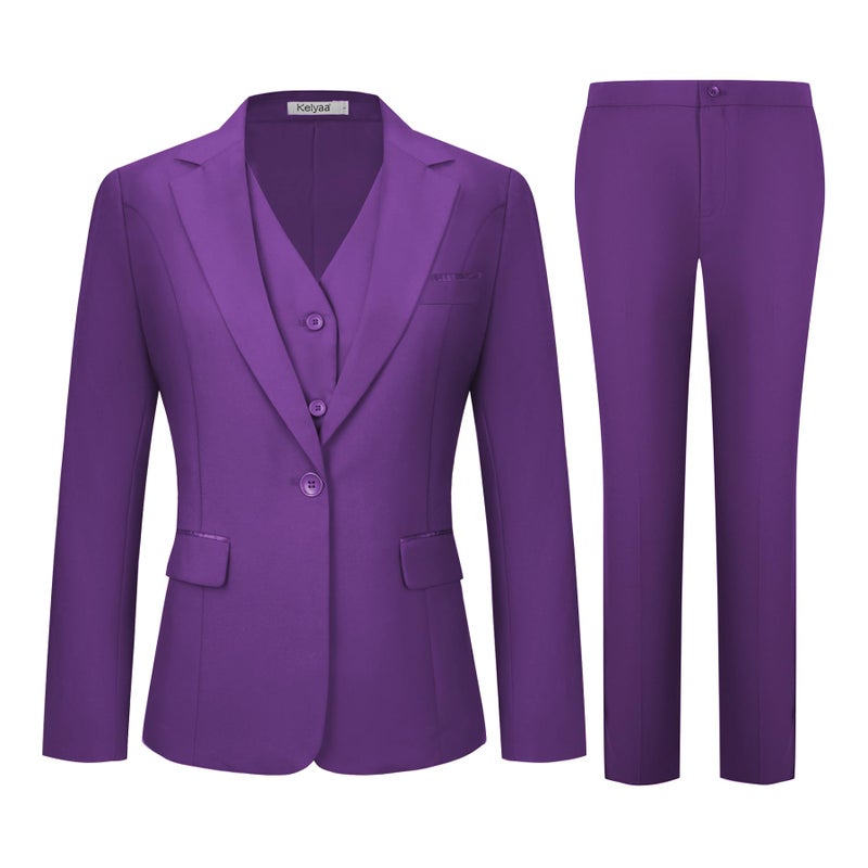 Kelyaa Women's 3 Piece Suit Lady Business Casual Office One Button Notched Lapel Slim Fit Blazer Jacket Vest Pants Set - Image 1