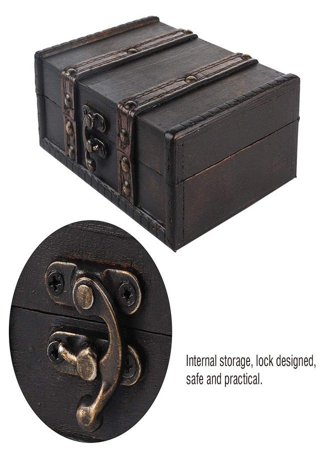 Zerodis Wooden Storage Chest, Vintage Treasure Chest with Lock, Jewelry Box, Craft Collection Case, Photographic Prop - Image 5
