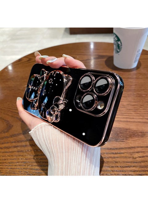 Makeup Mirror Cute Cat Bracket For Iphone 14promax Mobile Phone Case All-inclusive Lens Film For Iphone13 Soft 12-Color:Black-Applicable Model:For Iphone16