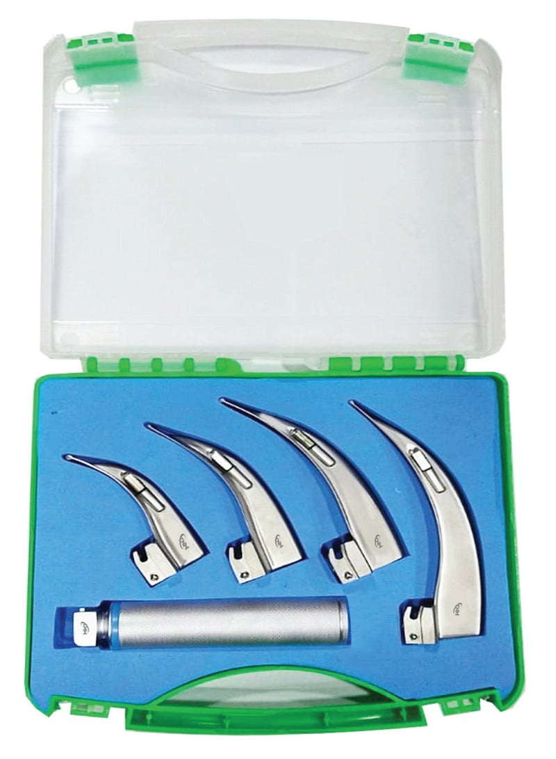 TNM Laryngoscope 4 Blades Macintosh Standard Handles with Box EMT Diagnostic - Image 1