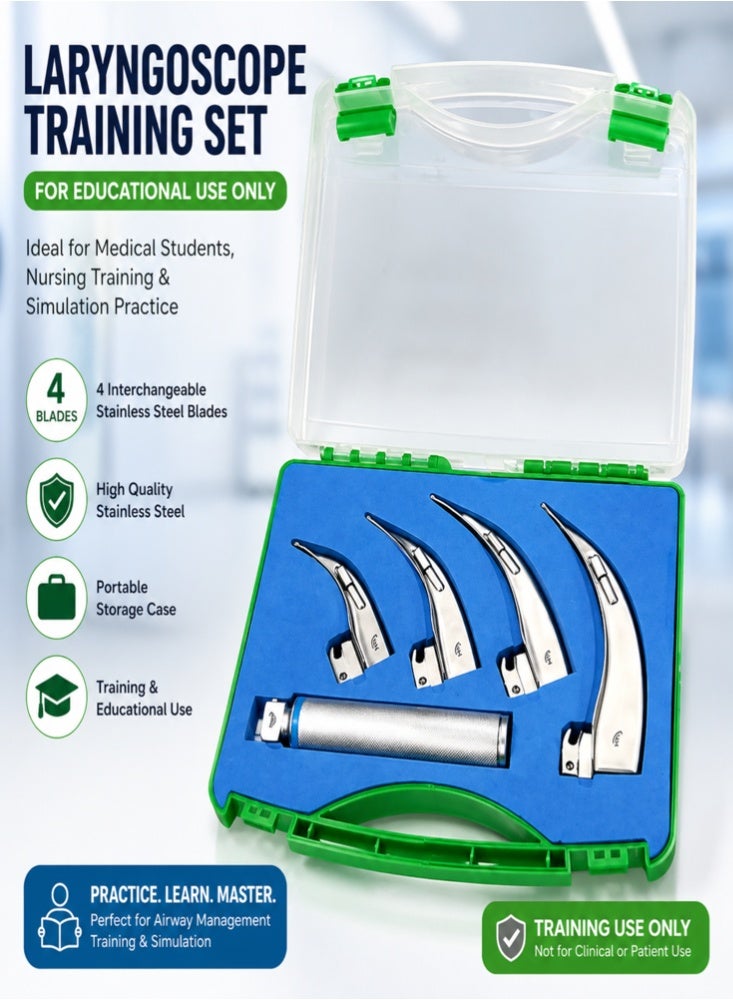 TNM Laryngoscope Training Set with 4 Blades – Educational Intubation Practice Kit for Medical & Nursing Students – Stainless Steel Simulation Tool - Image 2