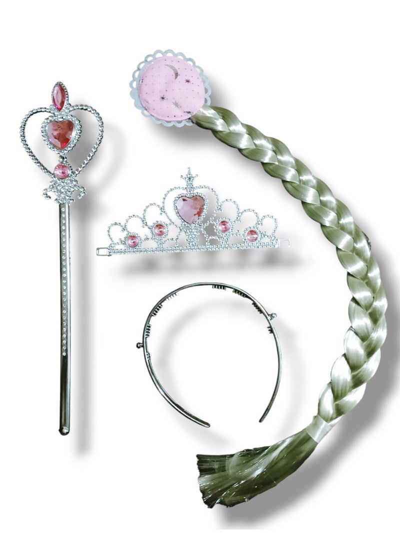 Princess Pink Accessories Set for Girls – 3-Piece Pretend Play Set with Crown, Wand & Hair Extension – Ideal Gift for Dress-Up, Role Play & Cosplay - Image 1