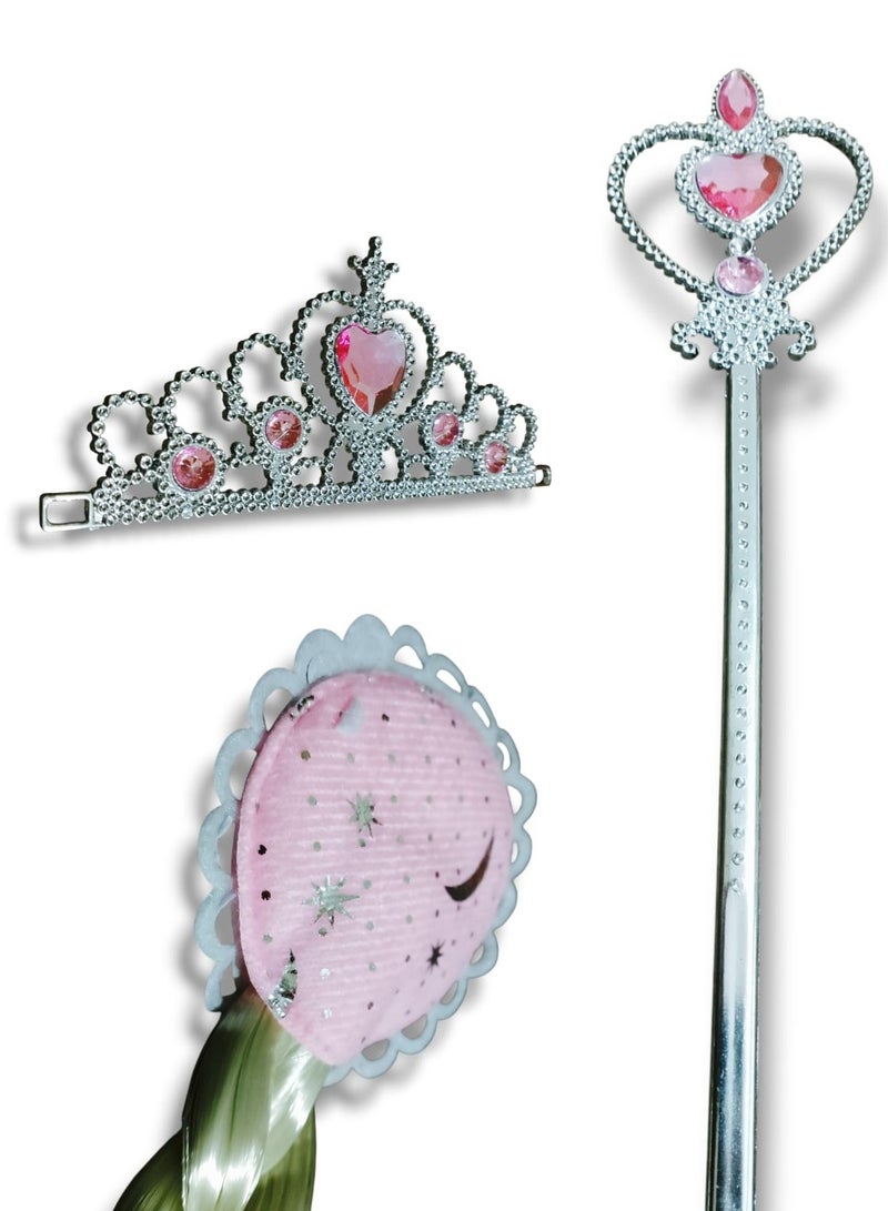Princess Pink Accessories Set for Girls – 3-Piece Pretend Play Set with Crown, Wand & Hair Extension – Ideal Gift for Dress-Up, Role Play & Cosplay - Image 2
