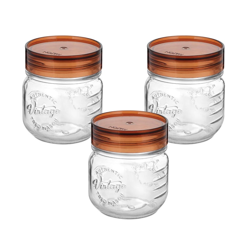TREO By Milton Vintage Glass Jar with Airtight Lid Kitchen Storage Containers, BPA Free, Glassy Storage Organizer, Multipurpose Dabba for Food, Spice, Cereals, Cookies, Dry Food, Set of 3, 350ml each - Image 2
