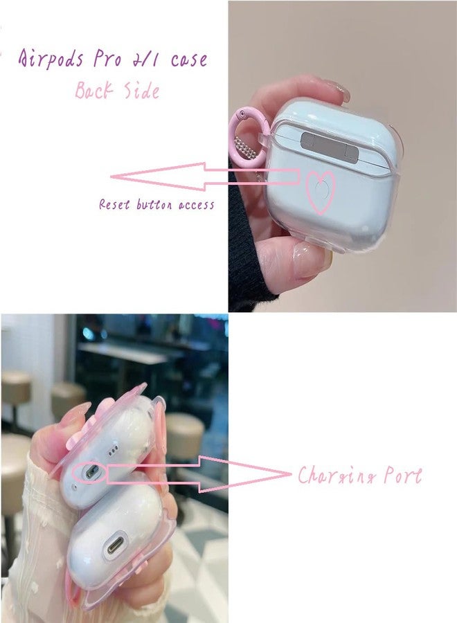 OTOPO Cute AirPods Pro 2/1 Gen Clear Case, Girly 3D Bow Design Soft TPU Protective Shockproof Kawaii Apple iPod Pro 2nd/1st Generation Cover with Cleaner Pen & Keychain Girls Women 2023/2022/2019 - Pink - Image 5