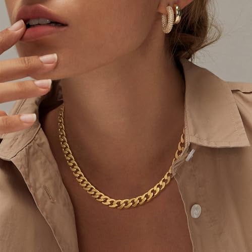 Moodear Gold Necklace for Women Chunky 14K Gold Plated Chain Necklace Cuban Link Chain Choker Necklace for Women Trendy Fashion Jewelry - Image 3