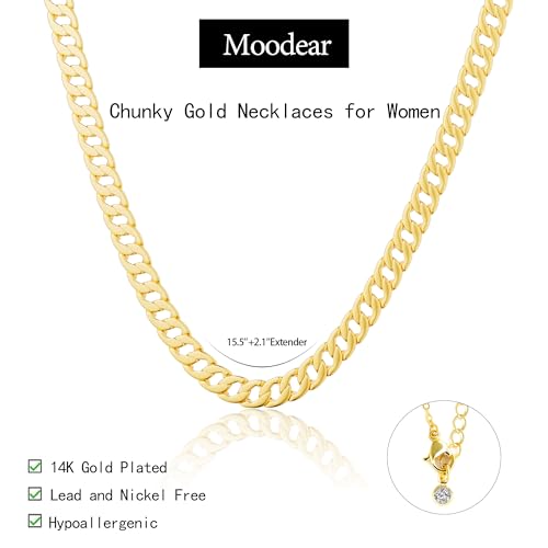 Moodear Gold Necklace for Women Chunky 14K Gold Plated Chain Necklace Cuban Link Chain Choker Necklace for Women Trendy Fashion Jewelry - Image 5