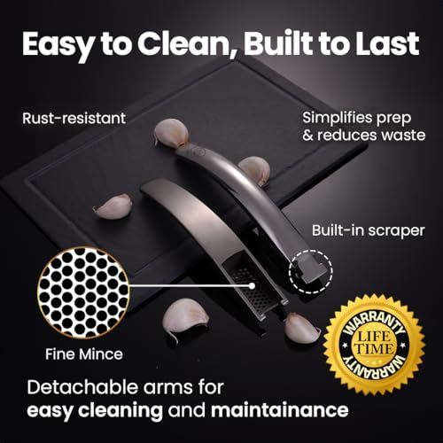 Gourmet Easy No Peeling Required Garlic Press Stainless Steel with Detachable Handle for Fine Mincing - Premium Garlic Mincer Tool, Rust-Proof, Easy to Clean, Dishwasher Safe Garlic Crusher with 5-Year Warranty - Image 4