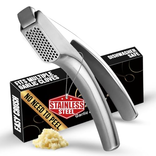 Gourmet Easy No Peeling Required Garlic Press Stainless Steel with Detachable Handle for Fine Mincing - Premium Garlic Mincer Tool, Rust-Proof, Easy to Clean, Dishwasher Safe Garlic Crusher with 5-Year Warranty - Image 1
