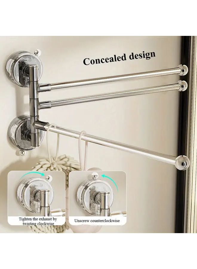3 Bar Suction Cup Towel Rack Translucent Silver Wall Mounted Bathroom Organizer - Image 3