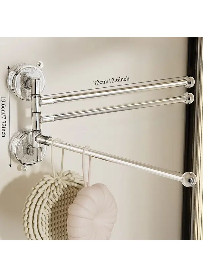 3 Bar Suction Cup Towel Rack Translucent Silver Wall Mounted Bathroom Organizer - Image 1