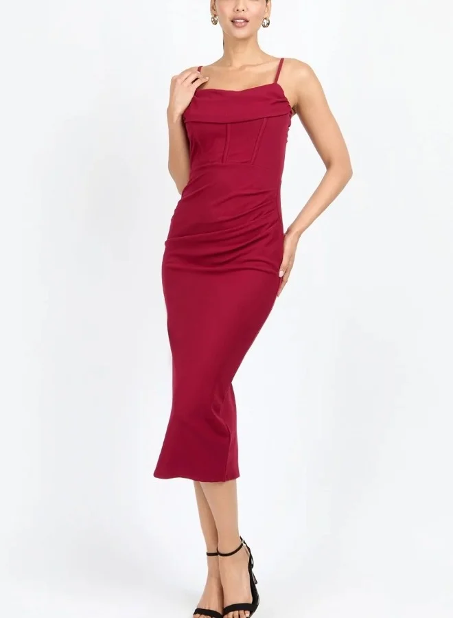 Little Mistress Cherry Red Corset Detail Midi Dress