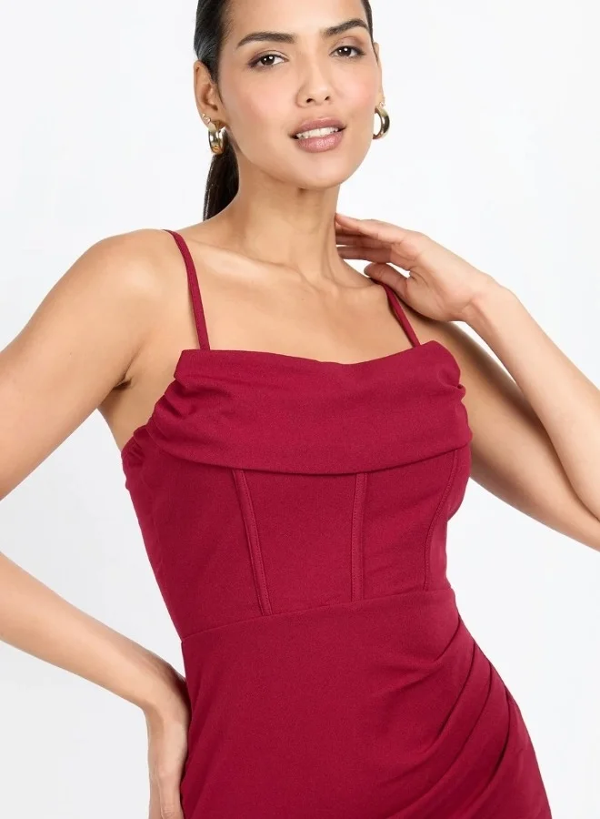 Little Mistress Cherry Red Corset Detail Midi Dress