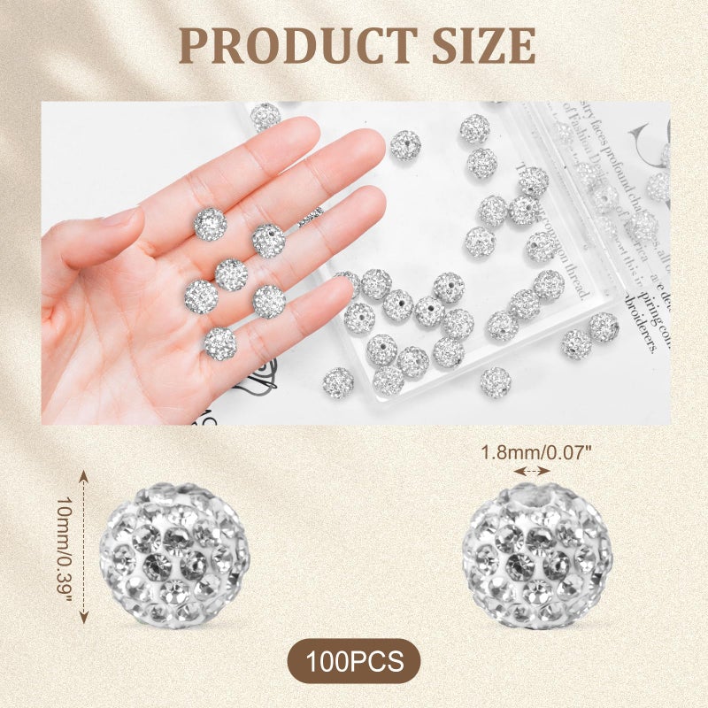 Awaydol 100pcs 10mm Rhinestone Beads for Jewelry Making,Full of Diamonds Round Disco Bead Bulk,Clay Bead for Crafting,Rhinestone Clay Beads for DIY Baseball Necklace Bracelet (White, 10mm/100pcs) - Image 2