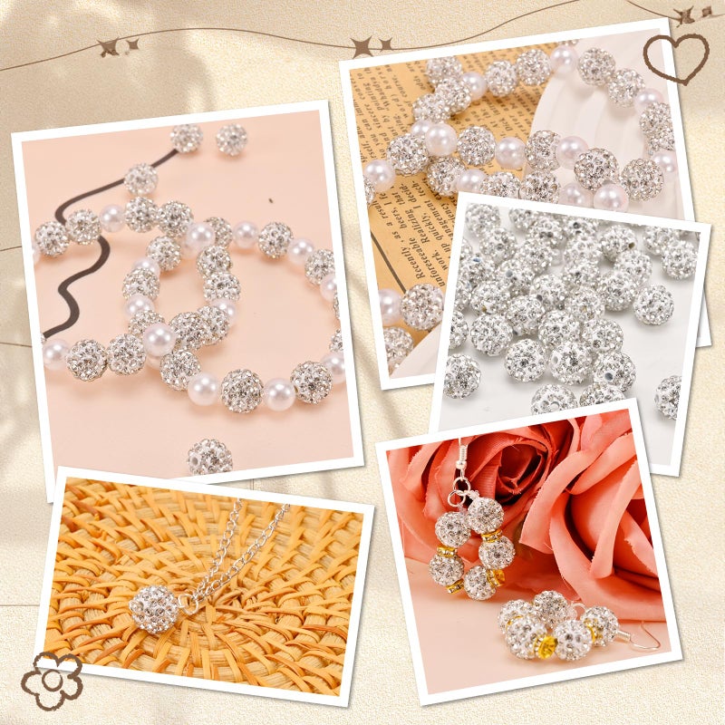 Awaydol 100pcs 10mm Rhinestone Beads for Jewelry Making,Full of Diamonds Round Disco Bead Bulk,Clay Bead for Crafting,Rhinestone Clay Beads for DIY Baseball Necklace Bracelet (White, 10mm/100pcs) - Image 3