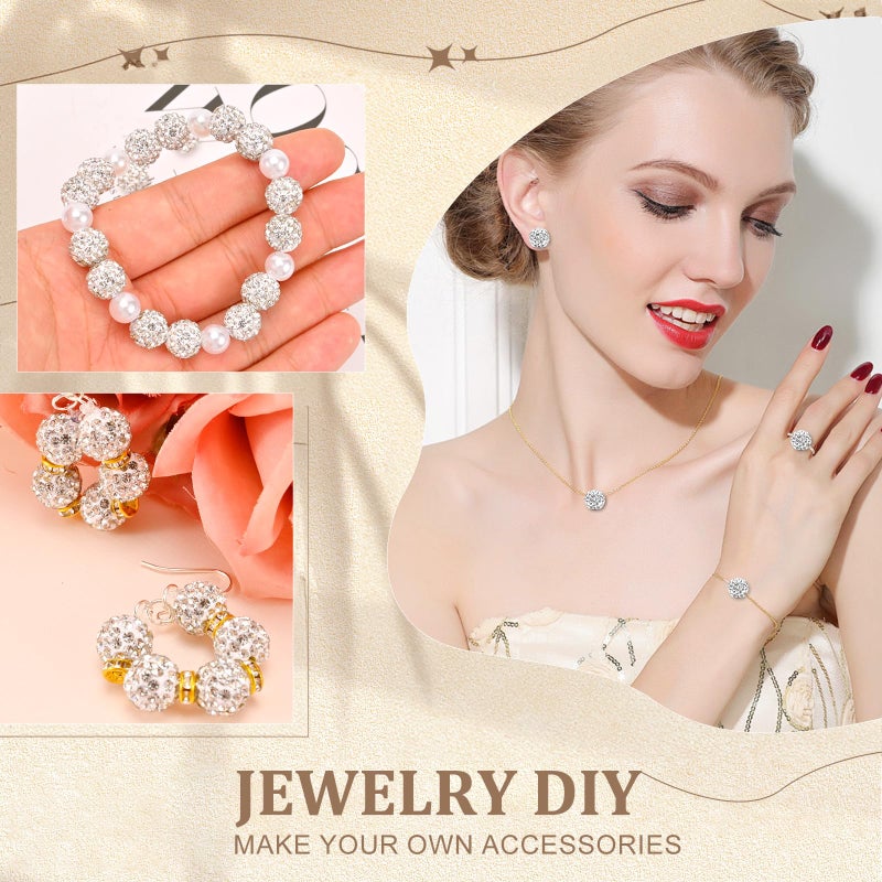 Awaydol 100pcs 10mm Rhinestone Beads for Jewelry Making,Full of Diamonds Round Disco Bead Bulk,Clay Bead for Crafting,Rhinestone Clay Beads for DIY Baseball Necklace Bracelet (White, 10mm/100pcs) - Image 5