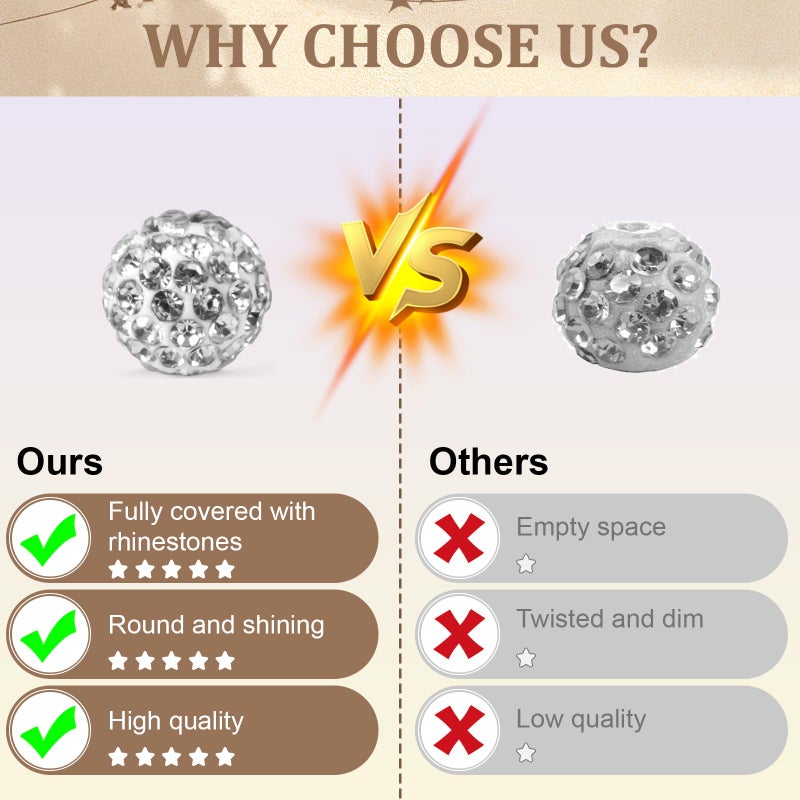 Awaydol 100pcs 10mm Rhinestone Beads for Jewelry Making,Full of Diamonds Round Disco Bead Bulk,Clay Bead for Crafting,Rhinestone Clay Beads for DIY Baseball Necklace Bracelet (White, 10mm/100pcs) - Image 4