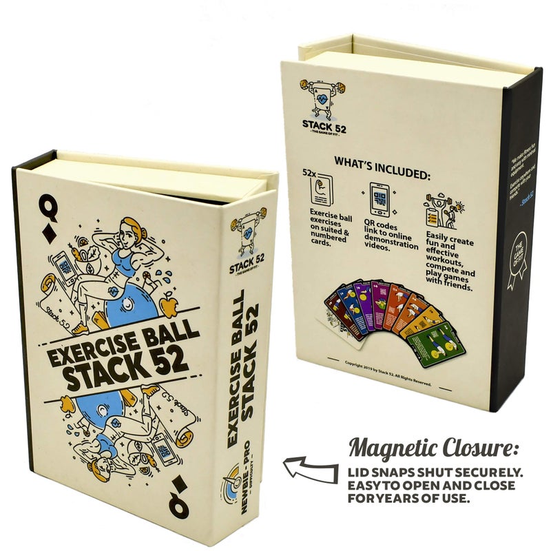 Stack 52 Exercise Ball Fitness Cards. Swiss Ball Workout Playing Card Game. Video Instructions Included. Bodyweight Training Program for Balance and Stability Balls. (2019 Updated Deck) - Image 3