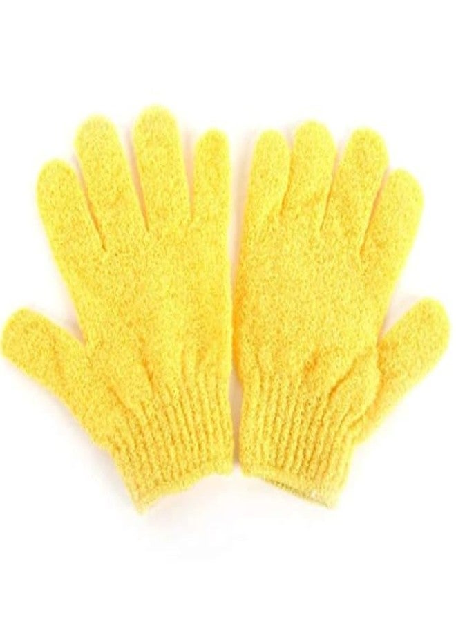 ATIMUNA Shower Bath Gloves - Natural Loofah Exfoliating and Cleansing Mitts - Double-Sided Microfiber Scrubber for Body and Face - Dead Skin Remover for Adults and Children - Soft Spa Massage Glove Set (1 Pair Glove) (YELLOW, FREE SIZE) - Image 1