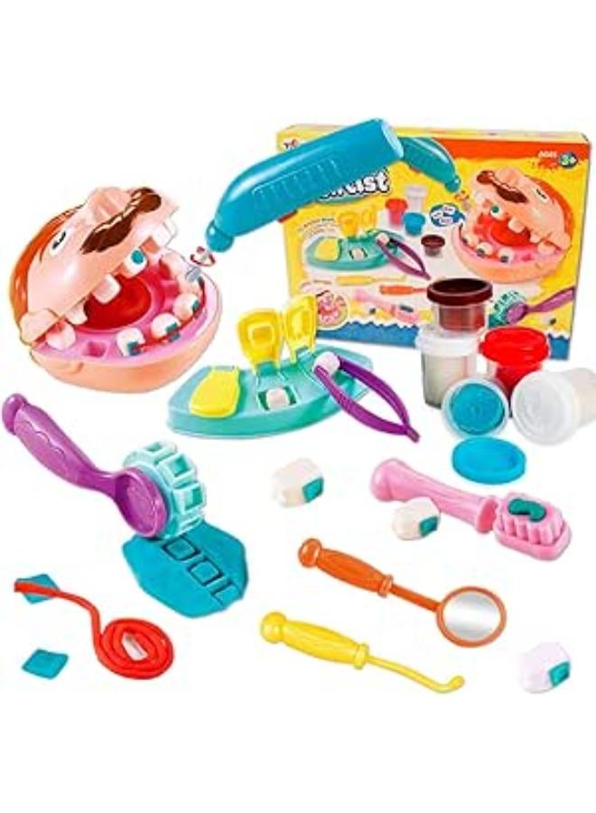 Play Dough Dentist Set Playdough Dental Kit Tools and Cutters Accessories Drill and Fill Teeth Toys Playset Art & Craft for Kids 2 3 4-5 Years Old Gift