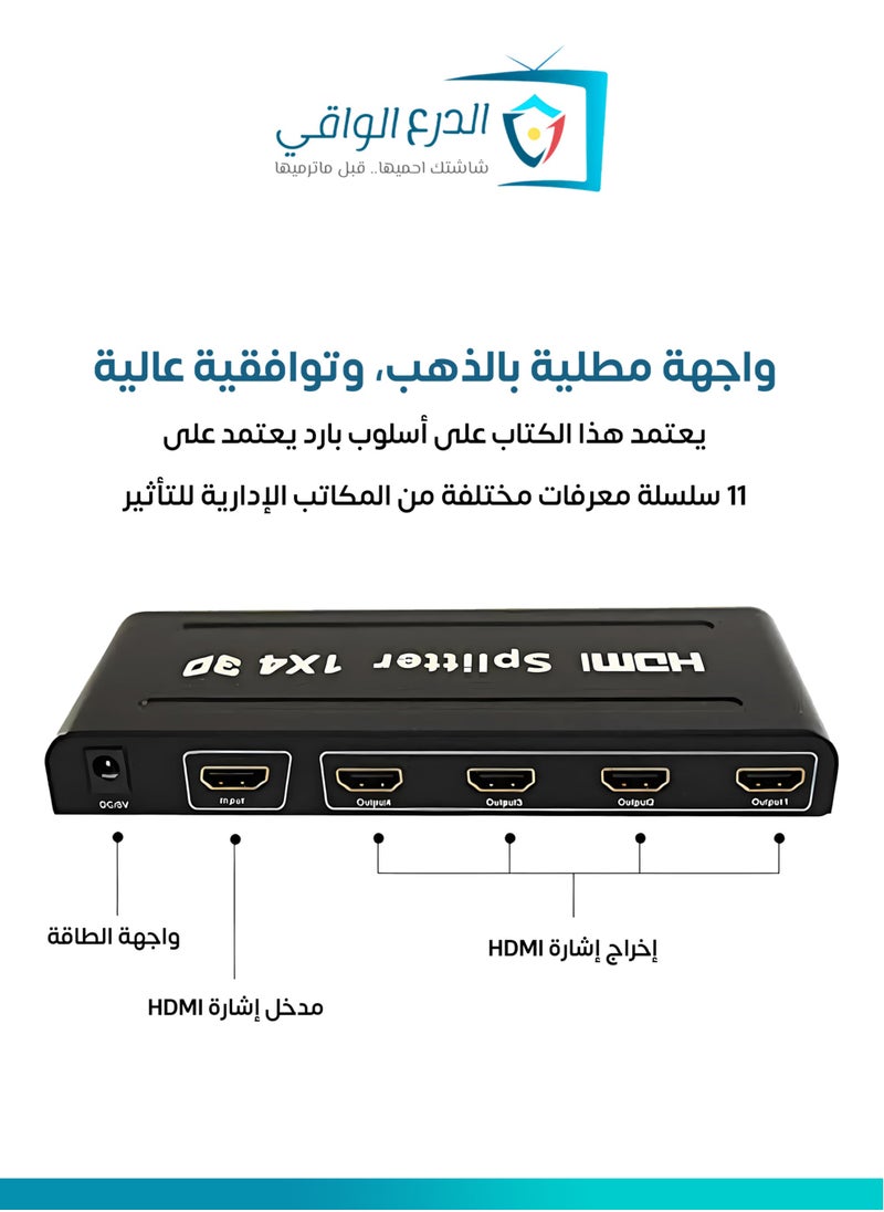 AL DARRA  AL WAQI - HDMI Splitter with 4 Ports – Supports 4K and Full HD 1080p Resolution, High-Quality HDMI Divider for Connecting Four Screens, Durable Design, Easy to Use, and 3D, HDR Technology Support - Image 1