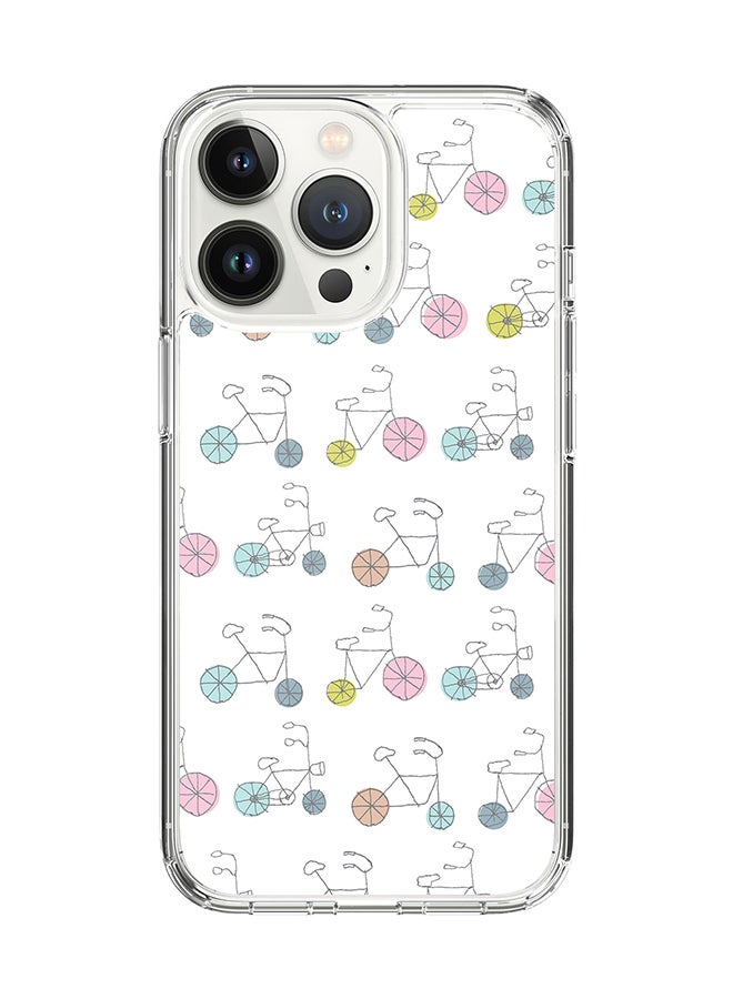 Stylizedd Classic Clear for Apple iPhone 14 Pro Case Hybrid Soft Cover Flexible Edges Anti Drop TPU PC Gel Thin Transparent Cover - Cycle Sribbles Full Print