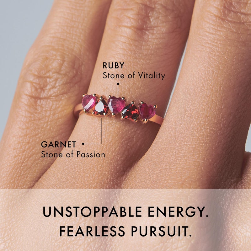 Moon Magic | Authentic Rainbow Moonstone Ring, Ruby, Garnet, Rose Quartz, Obsidian, Amethyst, Multi Color/Real 925 Sterling Silver | 18k Rose Yellow Gold Birthstone Rings for Women/Genuine Gemstones - Image 2