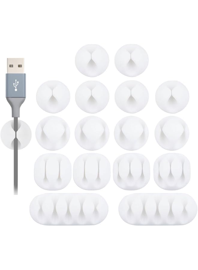 erorex 16 Pack White Cable Clips Holders Self Adhesive Desk Cable Management Cord Organizer 12Cm - Image 1