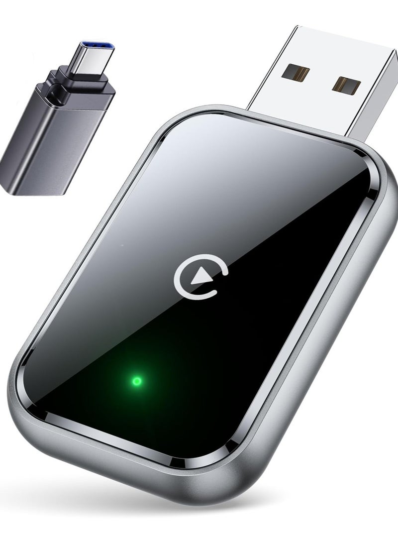 Wireless Carplay Adapter for iPhone, Convert Wired Carplay to Wireless, 2 in 1 Plug and Play Android Auto and Carplay Adapter for iOS 10 Android 11 and Above, Cars with Built-in Carplay (Silver) - Image 1