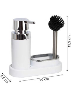 Primanova Kitchen soap dispenser with sponge holder and brush  3 in 1 for kitchen sink, bathroom, shampoo - white  - Image 3