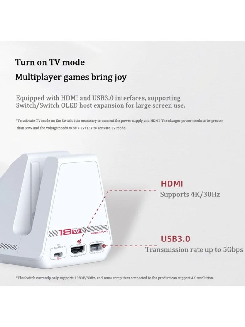 Mobapad Wireless Dock Station for Nintendo Switch Switch Pro Controllers TV Mode 4K Hdmi Output Pd3.0, White - Image 4