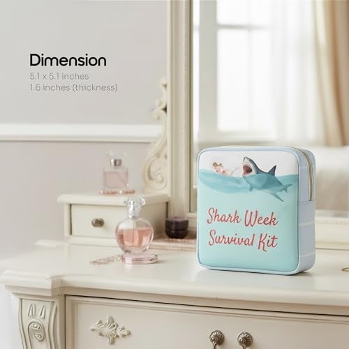 Primo Lines Period Bag for School – Compact Discreet Tampons & Pad Pouch with Waterproof Lining, Cute & Stylish Period Pouches for Teen Girls for School and Travel, First Period Kit (Shark Gifts) - Image 3