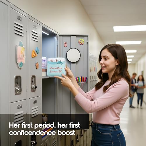 Primo Lines Period Bag for School – Compact Discreet Tampons & Pad Pouch with Waterproof Lining, Cute & Stylish Period Pouches for Teen Girls for School and Travel, First Period Kit (Shark Gifts) - Image 2