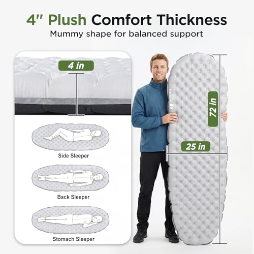 Elegear CumbreX™ Sleeping Pad for Camping with 9 R-Value, 4” Thick Ultralight Camping Sleeping Mat for All Seasons, Insulated Backpacking sleeping pad, Durable Camping Mattress for Outdoor Hiking Tent - Image 4
