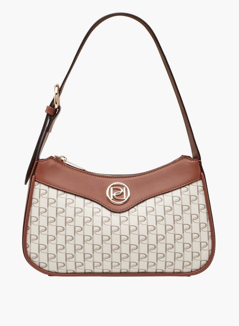 حقيبة كتف نسائية بطبعة شعار مع سحاب إغلاق