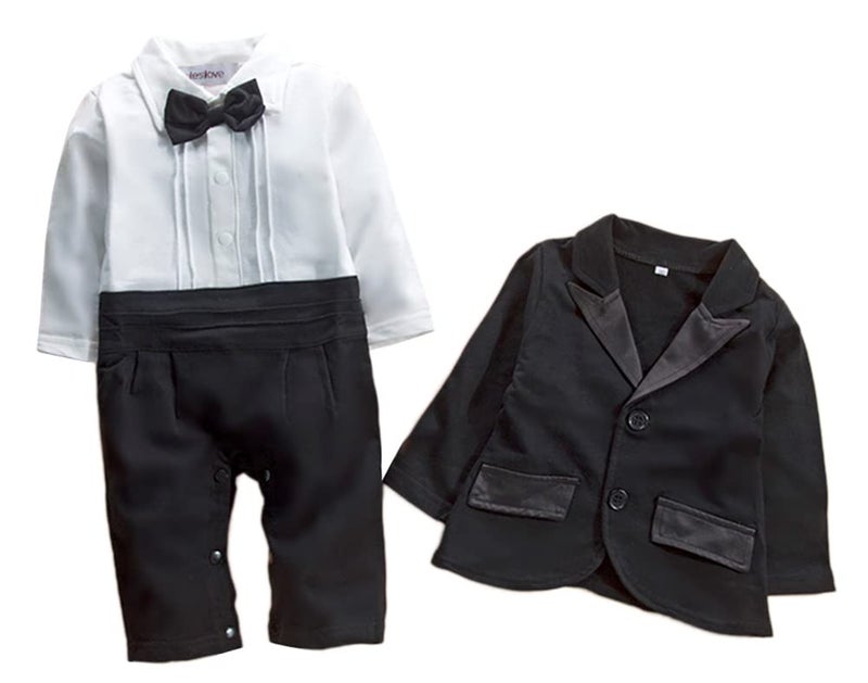 stylesilove Baby Boy Tuxedo Romper and Jacket 2pc Formal Wear Suit Black