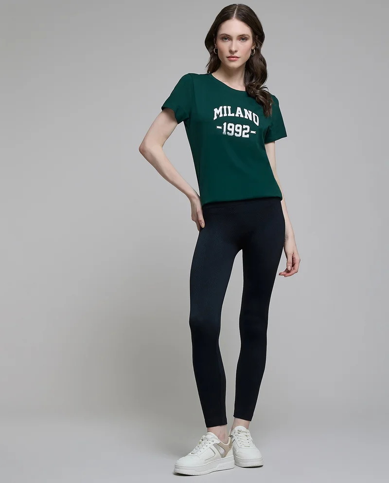 أر أند بي Typography Print T-Shirt With Crew Neck And Short Sleeves