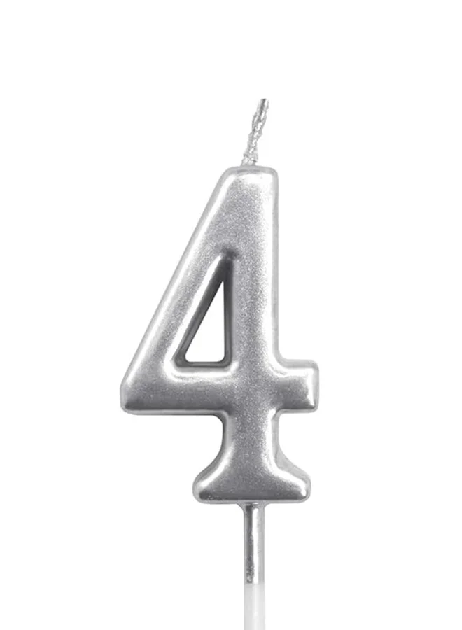 Share The Love Silver Number Four Birthday Candle - Ideal for Parties and  Birthday Celebrations